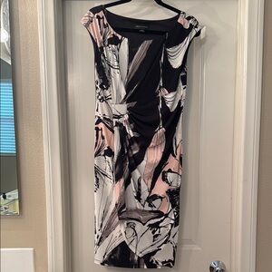 NWOT Connected Apparel Pink & Black Abstract Floral Ruched Dress – Size 10